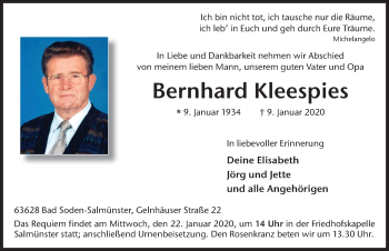 Traueranzeige von Bernhard Kleespies von FZ