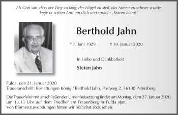 Traueranzeige von Berthold Jahn von FZ