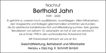 Traueranzeige von Berthold Jahn von FZ