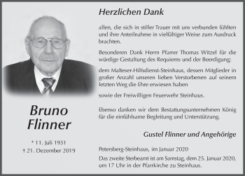 Traueranzeige von Bruno Flinner von FZ