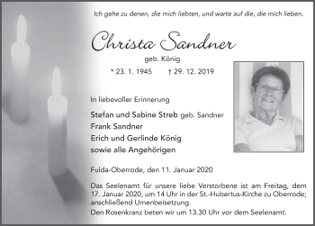 Traueranzeige von Christa Sandner von FZ