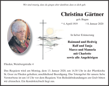 Traueranzeige von Christina Gärtner von FZ