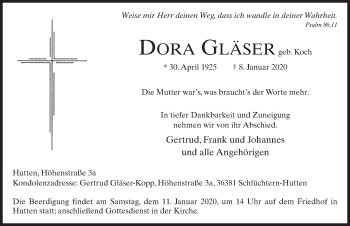 Traueranzeige von Dora Gläser von FZ