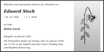 Traueranzeige von Eduard Stock von FZ