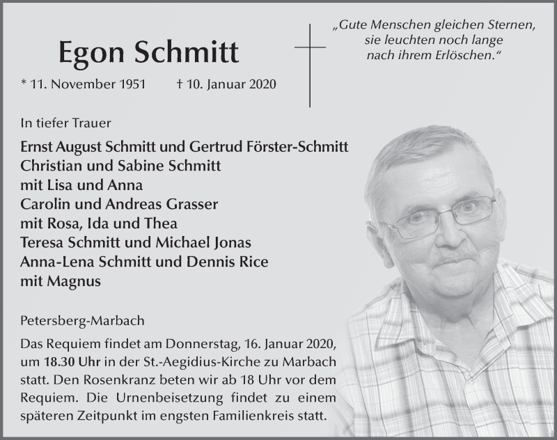  Traueranzeige für Egon Schmitt vom 14.01.2020 aus FZ