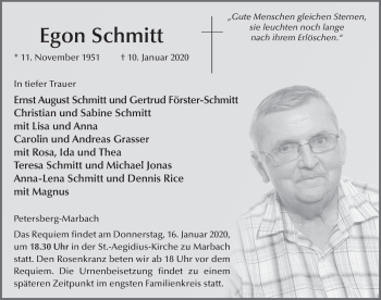 Traueranzeige von Egon Schmitt von FZ