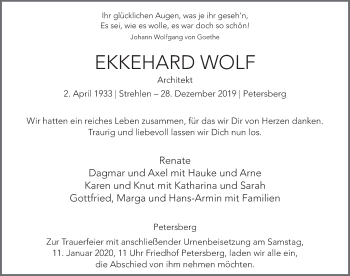 Traueranzeige von Ekkehard Wolf von FZ