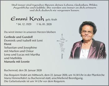 Traueranzeige von Emmi Krah von FZ