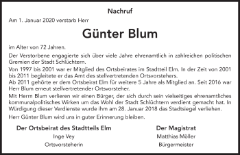 Traueranzeige von Günter Blum von FZ