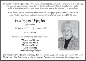 Traueranzeige von Hildegard Pfeffer von FZ