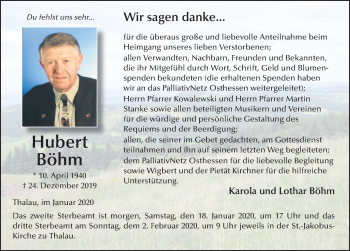 Traueranzeige von Hubert Böhm von FZ