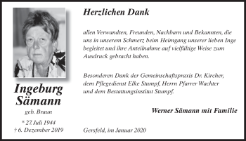 Traueranzeige von Ingeburg Sämann von FZ