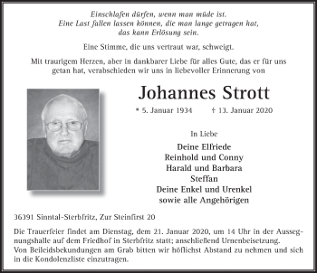 Traueranzeige von Johannes Strott von FZ