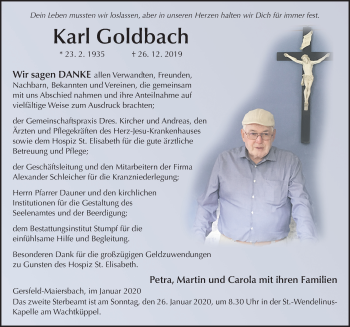 Traueranzeige von Karl Goldbach von FZ