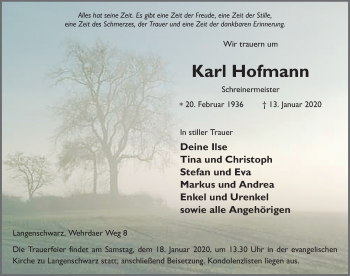 Traueranzeige von Karl Hofmann von FZ