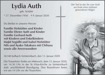Traueranzeige von Lydia Auth von FZ