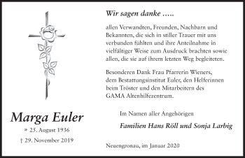 Traueranzeige von Marga Euler von FZ
