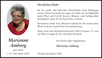 Traueranzeige von Marianne Amberg von FZ