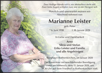 Traueranzeige von Marianne Leister von FZ