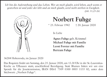 Traueranzeige von Norbert Fuhge von FZ
