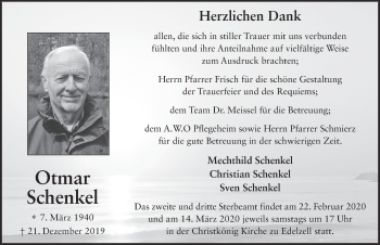 Traueranzeige von Otmar Schenkel von FZ