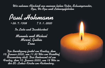 Traueranzeige von Paul Hohmann von FZ