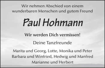Traueranzeige von Paul Hohmann von FZ
