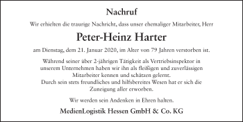 Traueranzeige von Peter-Heinz Harter von FZ