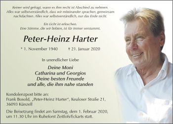 Traueranzeige von Peter-Heinz Harter von FZ