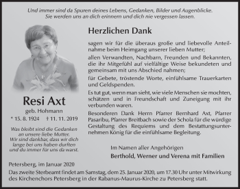 Traueranzeige von Resi Axt