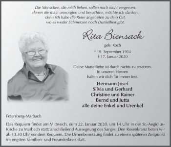 Traueranzeige von Rita Biensack von FZ