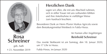 Traueranzeige von Rosa Schreiner von FZ