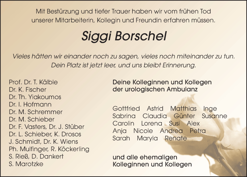  Traueranzeige für Siglinde Borschel vom 15.01.2020 aus FZ