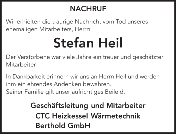 Traueranzeige von Stefan Heil von FZ