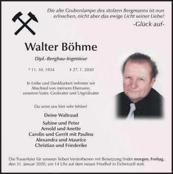 Traueranzeige von Walter Böhme