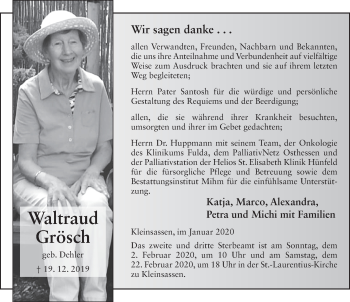 Traueranzeige von Waltraud Grösch von FZ