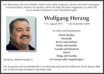 Traueranzeige von Wolfgang Herzog von FZ