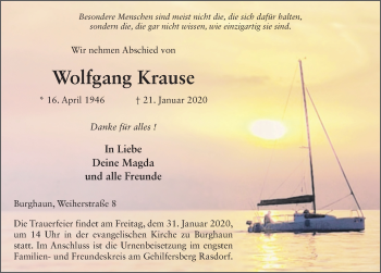 Traueranzeige von Wolfgang Krause von FZ