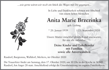 Traueranzeige von Anita Marie Brzezinka von FZ