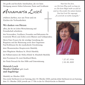 Traueranzeige von Annamaria Losch von FZ