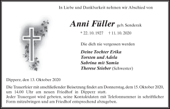 Traueranzeige von Anni Füller von FZ
