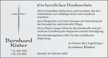 Traueranzeige von Bernhard Kister von FZ