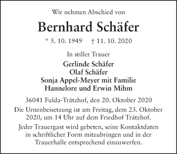 Traueranzeige von Bernhard Schäfer von FZ