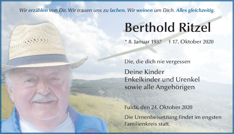  Traueranzeige für Berthold Ritzel vom 24.10.2020 aus FZ