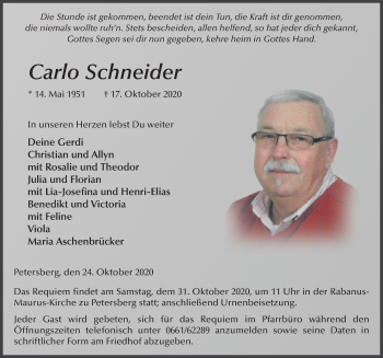 Traueranzeige von Carlo Schneider von FZ