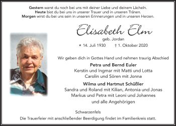 Traueranzeige von Elisabeth Elm von FZ