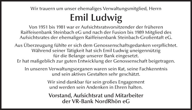  Traueranzeige für Emil Ludwig vom 23.10.2020 aus FZ