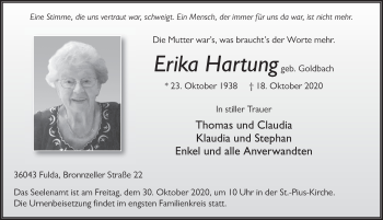 Traueranzeige von Erika Hartung von FZ