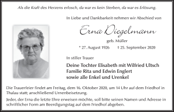 Traueranzeige von Erna Diegelmann von FZ