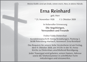 Traueranzeige von Erna Reinhard von FZ